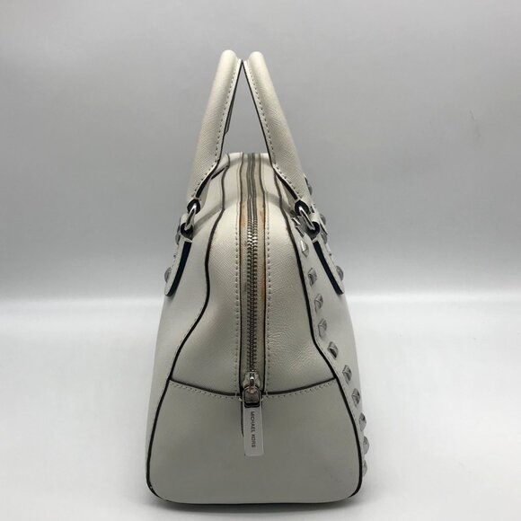 Michael Kors White Saffiano Leather Studded Satchel - Picture 3 of 13